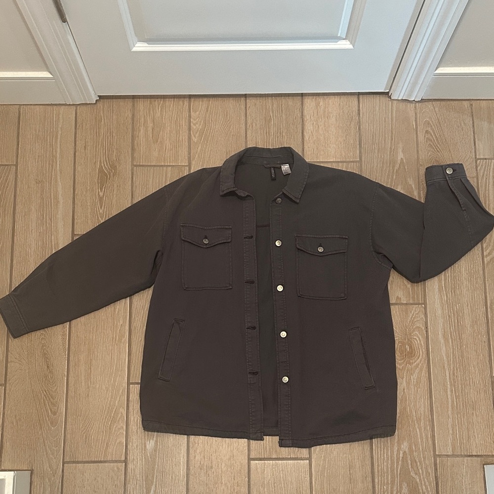 H&M Women’s DIVIDED Oversized Cotton Button Up Charcoal Shirt Jacket Medium